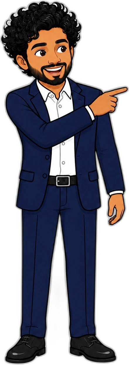 Cartoon Charith pointing to the side