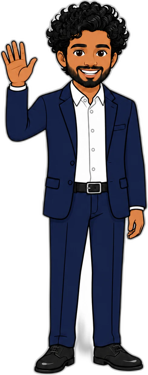 Cartoon Charith waving hello